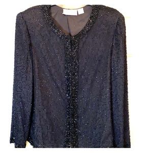 Designer Black Beaded Long-Sleeve Jacket